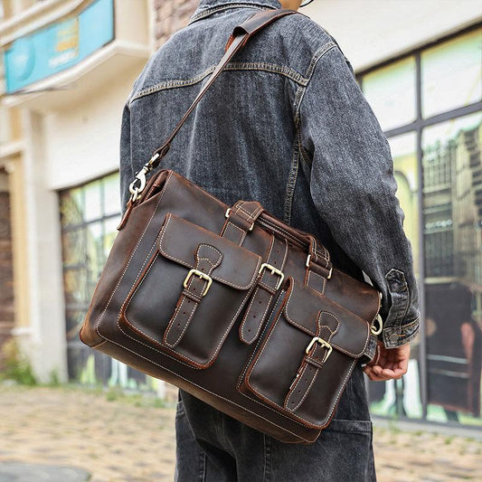 YashiSpace Rustic Craftsman Leather Briefcase