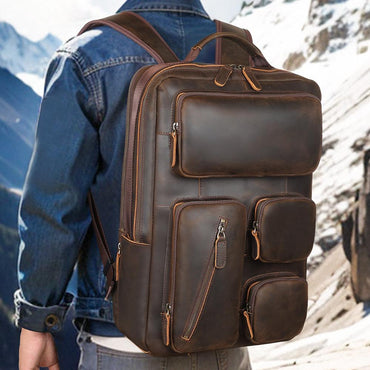 YashiSapce Retro Leather Backpack