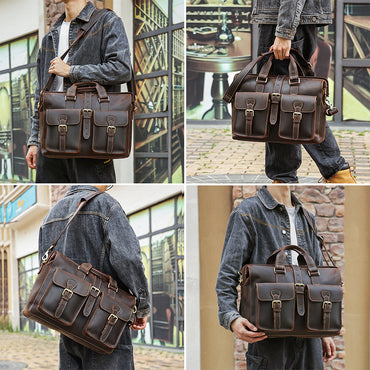 YashiSpace Rustic Craftsman Leather Briefcase