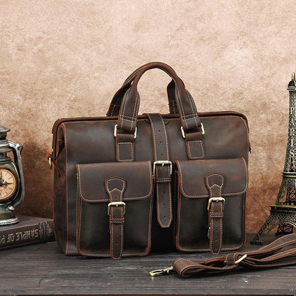 YashiSpace Rustic Craftsman Leather Briefcase