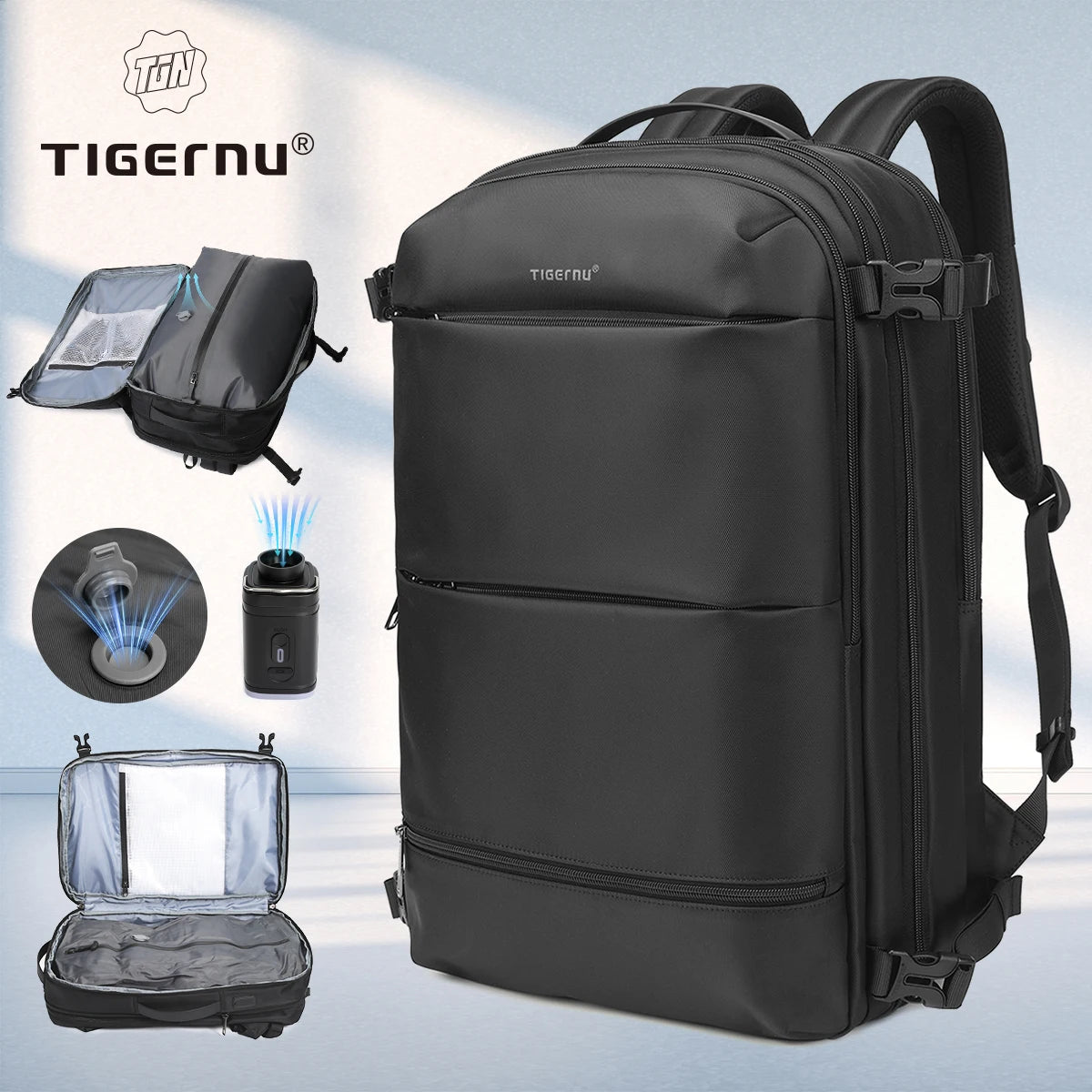 Tigernu Vacuum Backpacks Men Expandable Bags 17inch Laptop Backpack Bags Male Travel Backpacks Large Capacity Backpack Women Bag